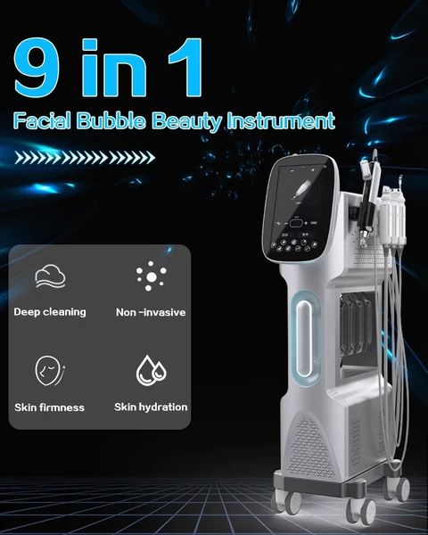 Nouveau 9 en 1 Microdermabrasion du visage instrument de beauté peau nettoyage en profondeur raffermissant points noirs dissolvant vide Aqua Peeling Machine