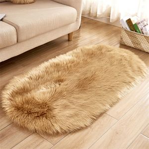 Nouveau 90180 cm ovale fausse laine tapis salon en peluche canapé baie vitrée tapis chevet couverture décoration de la maison