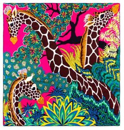 Nouveau 90cm90cm manuel à main roulée en soie en serre écharpe femme trois girafes imprimer carré foulards fouss