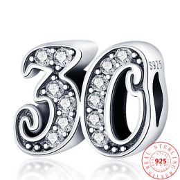 NOUVEAU 925 Silver 10 13 15 20 23 24 25 30 33 40e anniversaire Numéros de perles brillantes Fit Bracelet de charme pandora original