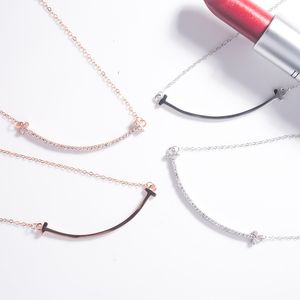 New 925 silver Chain Lover Smile Necklaces women necklace Fashion Trendy T shape Pendants Model crystal pendant necklace