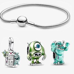 Nuevo 925 Silver Charms Bracelets for Women Diseñador Joyas Disne Monsters Pulsera Conjunto de pulsera Diy Fit Pandora Bangle Green Pendse Popular Holiday Gifts
