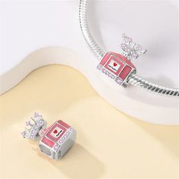 NOUVEAU 925 Silver Color Butterfly Crown Pink Perfume Bottle Charms Beads Fit Pandora 925 Bracelets originaux