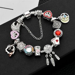 Nouveau 925 argent Diamants verre perle femme AMOUR Bracelet Convient Européen Pandor Bijoux Charme flocon de neige Bracelets Valentines 2056