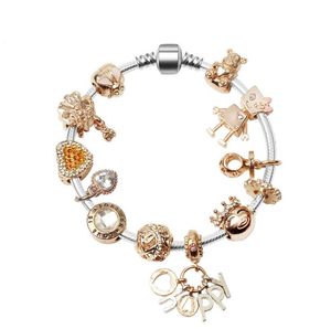 Il nuovo braccialetto da donna in oro rosa con diamanti in argento 925 si adatta ai braccialetti con ciondoli gioielli europei Pandor regalo di San Valentino Spedizione gratuita