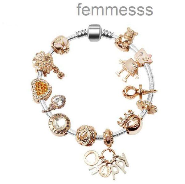 Nueva pulsera de mujer de oro rosa con diamantes de plata 925 que se adapta a la joyería europea Pandor Pulseras con dijes Regalo del día de San Valentín Envío gratis FI9D