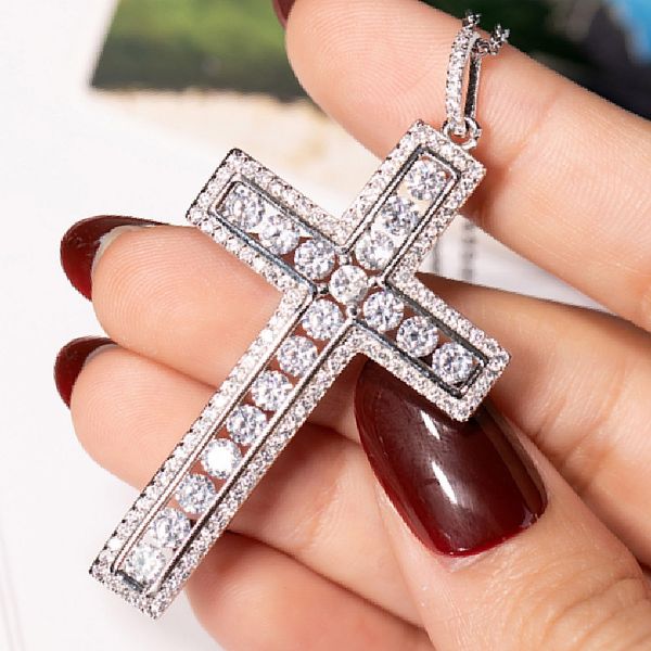 Nouveau 925 Argent Exquis Bible Jésus Croix Pendentif Collier pour femmes hommes Crucifix Charme Simulé Platine Diamant Bijoux N024