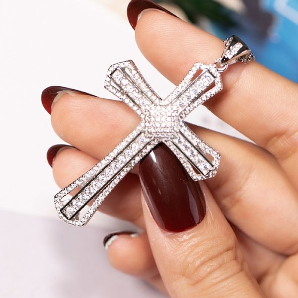 Nouveau 925 Argent Exquis Bible Jésus Croix Pendentif Collier pour femmes hommes Crucifix Charme Simulé Platine Diamant Bijoux N021