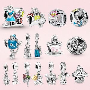 New 925 Sterling Silver Alice Dangle charm tea party bead Mad Hatter charm Fit Luxury Bracelet women jewelry gift