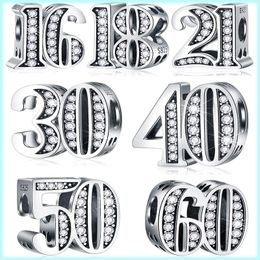Nouveau pendentif à breloque en argent Sterling 925 pour breloques originales bracelet à bricoler soi-même anniversaire chiffres arabes cadeau femmes Pandora perle bijoux