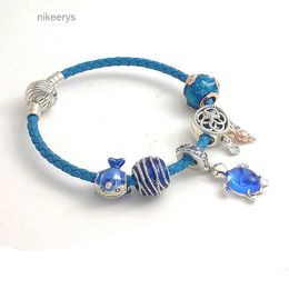 Новые подвески из стерлингового серебра 925 пробы синие браслеты для женщин старший дизайнер модный подарок цветок океан черепаха кулон Diy Fit браслет с коробкой T3LK