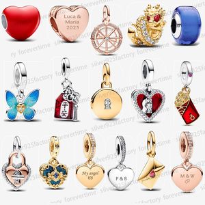 Nueva pulsera de dijes de plata de ley 925 para mujer Disnes Cenicienta Carriage Heart Double Dangle Charm DIY fit Pandoras collar Año chino del dragón colgante