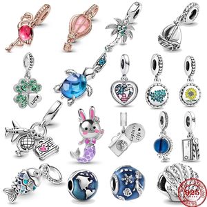 NIEUW 925 Sterling Silver Charms Geschaald Shell Palm Tree Roze Murano Glass Flamingo Charm Bead Fit Originele Pandora hanger armbanden DIY Designer sieraden