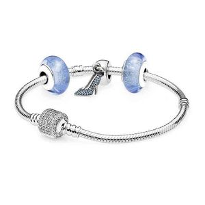 NOUVEAU 925 Sterling Silver Cendrillon's Slipper Bracelet Gift Set fit DIY Original charme Bracelets bijoux Un ensemble de prix AA220315