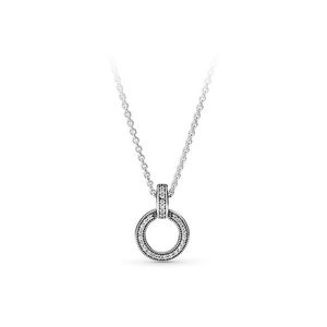 Nieuwe 925 Sterling Zilveren Cirkel Hanger Ketting Originele Doos Geschikt voor Pandora CZ Diamond Disc Collier Vrouwen Men275B