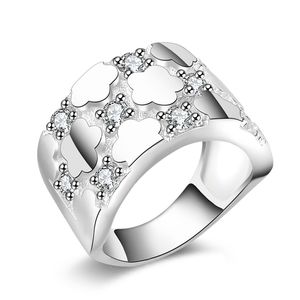 Livraison gratuite Nouveaux bijoux de mode en argent sterling 925 Grille de prune avec diamant blanc avec bague en zircon Pave vente chaude fille cadeau 1741