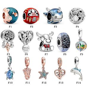 NOUVEAU 925 Sterling Silver Fit Pandora Charms Bracelets Ocean Starfish Family Tree Dolphin Blue Charms pour les femmes européennes Mariage Ori189M