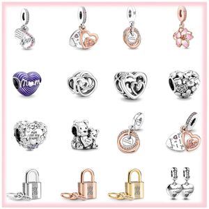 Nouveau 925 argent sterling fête des mères maman coeur serrure pendentif bricolage perles fines ajustement pandora charmes bijoux bracelet cadeau accessoires