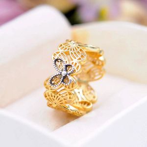 Shine Vergulde Opengewerkte Vlinders Ring met Clear Cz Fit Pandora Sieraden Engagement Wedding Lovers Fashion Ring