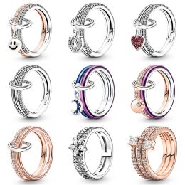 Nieuwe 925 Sterling Silver Wedding Rings voor vrouwen DIY Fit Pandoras Me Sparkling Rose Base Crystal Finger Ring Crown Party Juwelen Moederdag Gift
