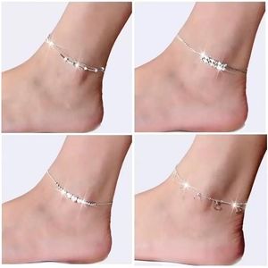 Nouveau 925 bracelet de cheville en argent sterling pour femmes bijoux de pied incrusté Zircon Bracelet de cheville sur une jambe personnalité