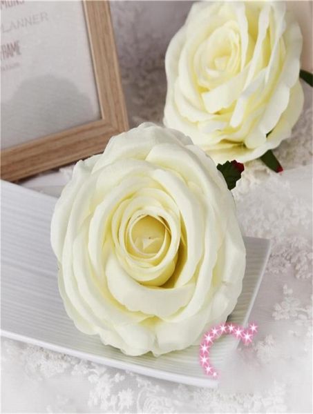 Nouveau 9 CM Artificielle Rose Têtes De Fleurs Soie Décorative Fleur Fête Décoration De Mariage Mur Fleur Bouquet Blanc Roses Artificielles Bo1590331