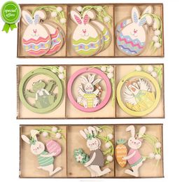 Nieuwe 9 stks/set Pasen Konijn Houten Hangers Opknoping Schilderij Bunny Hout Ambachten DIY Decor Pasen Decoraties voor Thuis Kinderen Gift 2022