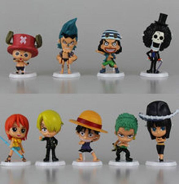 NOUVEAU 9PCSSET ONE PECIPE Q Ver le chapeau de paille Pirates Nami Luffy Zoro Robin Sanji Frank 9cm PVC Gift For Children 7770646