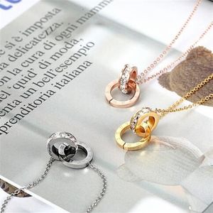 Nieuwe Een Cirkel Kristal Romeinse Cijfers Dubbele Gesp Vrouw Ketting Vrouwelijke Titanium Staal Gouden Sleutelbeen Ketting Hanger Jewelry246x