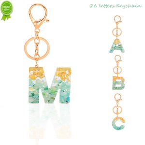 Nieuwe A-Z Green Letters Keychain Shiny Crystal Drop Lijm initialen voor vrouwen Bag Ornament Car Key Holder Populaire accessoires