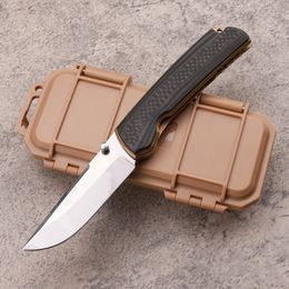 Nouveau A0218 Couteau pliant haut de gamme VG10 Tréfilage Drop Point Blade TC4 Titanium avec poignée en fibre de carbone Roulement à billes EDC Couteaux de poche