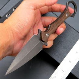 Nouveau A1231 Couteau droit de survie de haute qualité D2 Black Stone Wash Lame à double tranchant Full Tang G10 / Micarta Poignée Couteaux tactiques de camping en plein air avec Kydex