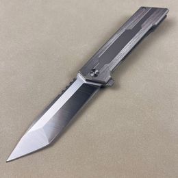Nouveau A6702 Couteau pliant de haute qualité D2 Satin Tanto Blade CNC Poignée en acier inoxydable Roulement à billes Ouverture rapide EDC Couteaux de poche Outil extérieur