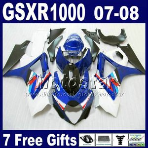 ABS Fairing Kit voor SUZUKI 2007 2008 GSX-R1000 K7 FUNLINGS GSXR1000 07 GSXR 1000 08 BLUE WHTE BLACK MOTOBIKE SET FD24 + SEAT COWLE