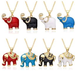 Nouveaux accessoires Style Instagram Huile colorée Débattre d'éléphant en forme de micro-ensemble Collier pendentif en zircon