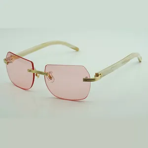 Nouvel accessoire lunettes de soleil chanfreinées naturelles 0286O avec nouvelle garniture et pattes en corne de buffle blanche Taille : 56-18-140 mm