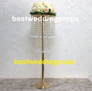 Decor Nieuwe Acryl Crystal Gold Metal Candle Houder Kaars Stand Bruiloft Centrum Evenement Road Lead Flower Vaas Best0163
