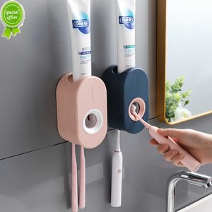 Nieuwe zelfklevende automatische tandpastaknijperset, aan de muur gemonteerde tandpastahouder, tandenborstelrek, tandpastaknijper voor aan de muur
