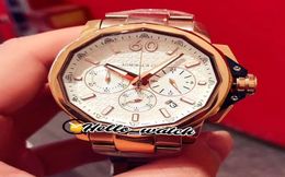 Nouveau Admiral039s Cup Acone 46mm 13220104 Texture blanche Dial Quartz Chronograph Mens Watch Stopwatch Rose Gold Steel Bracelet 7871166