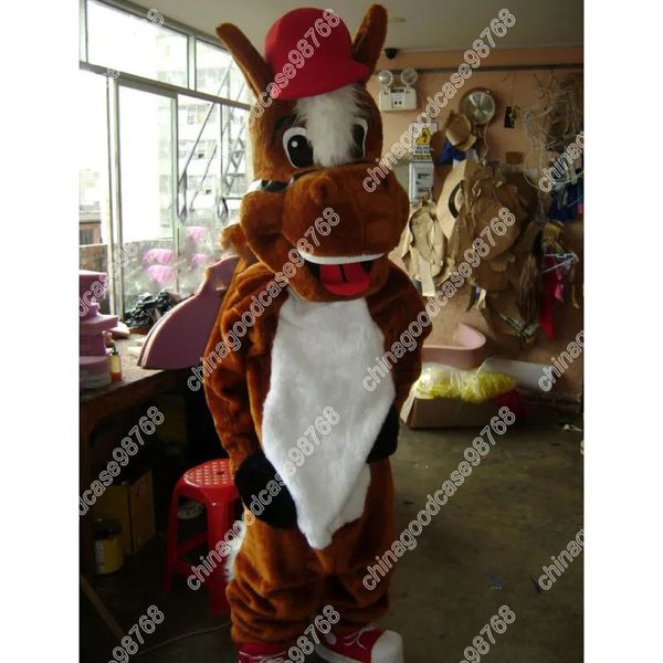 Nouveau personnage adulte cheval mascotte Costume Halloween robe de noël accessoires complets du corps tenue mascotte Costume