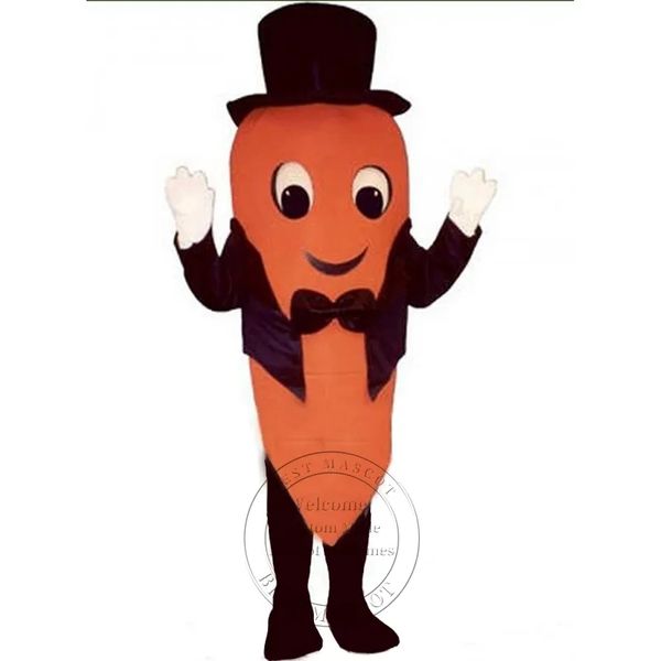 Nouveau Costume de mascotte de carotte mignon adulte avec chapeau de queue de pie costume de carnaval Costume de mascotte de fête d'anniversaire
