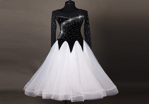 Nuevo vestido de baile de salón de baile para adultos/niñas Modern Waltz Group Group Dance Dance Dance Black+White Rhine Velvet Vestido Custom9038466