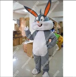 Nouveau adulte gris beau mignon Bugs lapin lapin mascotte Costume Halloween robe de noël complet corps accessoires tenue mascotte Costume