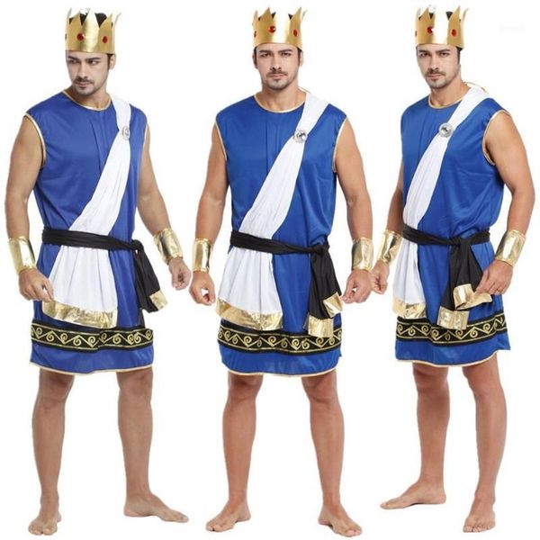 Nouveau Adulte Homme Zeus Costumes Mâle COS Déguisement Grèce Antique Roi Cosplay Vêtements pour Carnaval Halloween Noël Mascarade1237k