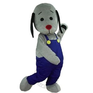 Nouvelle taille adulte gris chien mascotte Costumes pantalon bleu dessin animé thème déguisement carnaval costume complet corps accessoires tenue