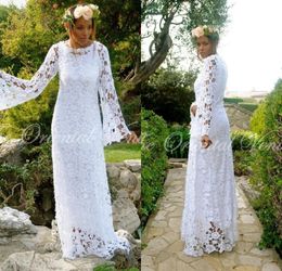 Nieuwe Afrikaanse Boho Beach trouwjurken met Boheemse Lace Bruidal Jurns met lange mouwen Vestido de novia gipssy hippie trouwjurk