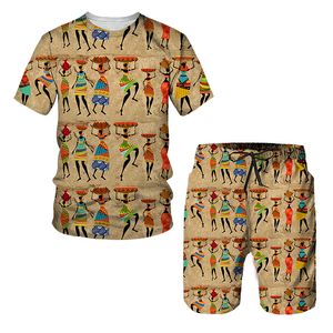 Nouveau short t-shirts à imprimé 3D de style ethnique africain Sets Fashion Fashion surdimensionné surdimensionné surdimension