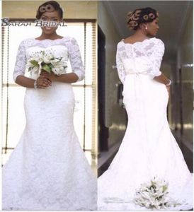 Nuevos Vestidos De novia De encaje africano sirena media manga blanco Vintage Boho Vestidos De novia arco De talla grande Vestidos De Noivas7462067