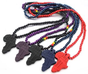 Nieuwe Afrikaanse kaart Hiphop Hanger Hout Bead Rozenkrans Kettingen Merk Nieuwigheid Necklace 2021