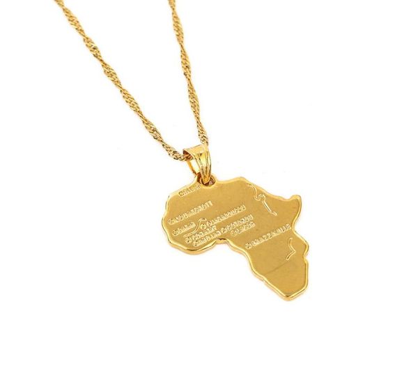 Nuevo collar con colgante de mapa africano para mujer y niña, colgante de Color dorado de 24 quilates, joyería para hombres, mapa africano, artículo de hip hop Whole5337394